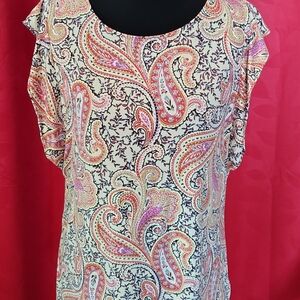 Tahari Paisley Blouse in Pink, Orange, and Cream